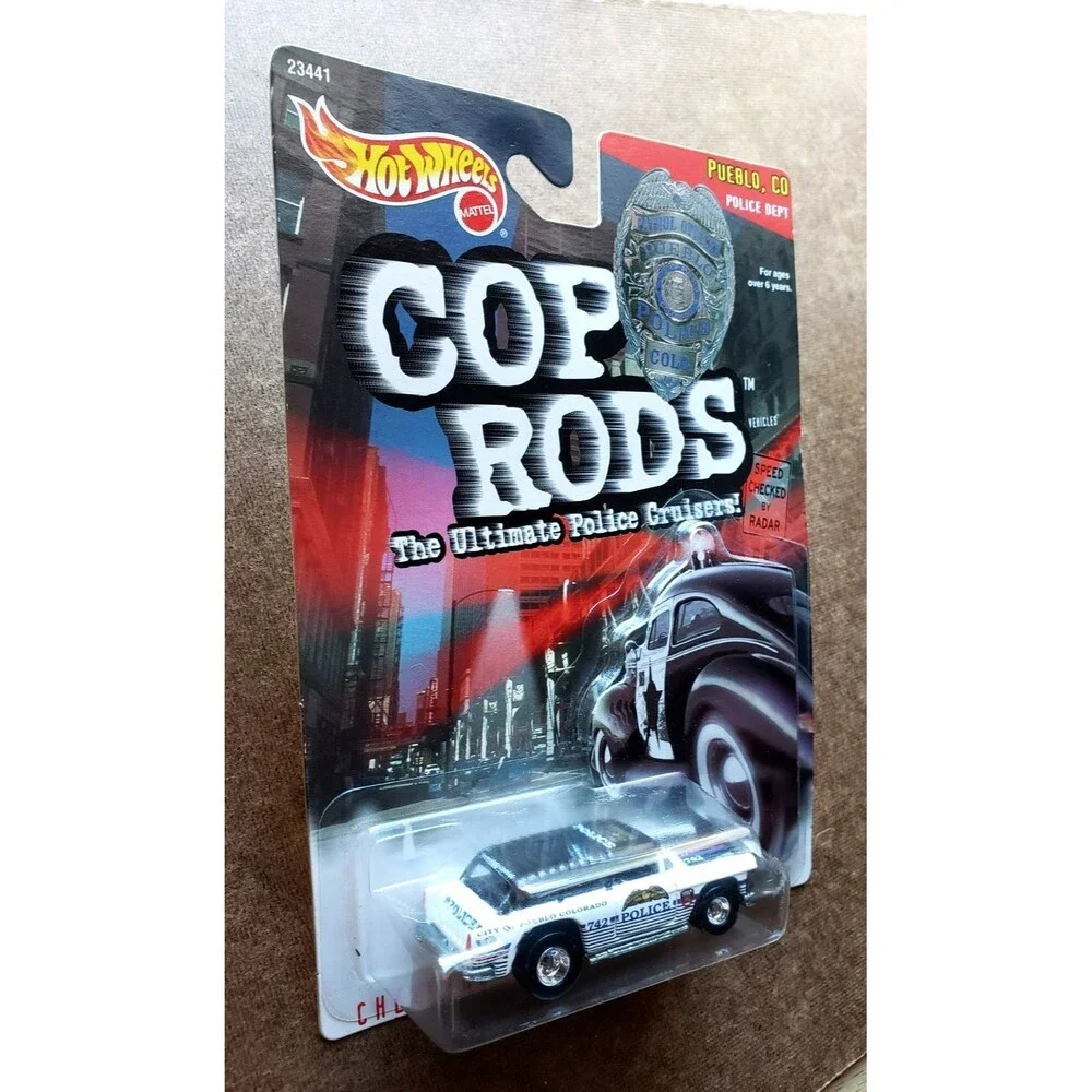 1999 Hot Wheels CHEVY NOMAD White & Black COP RODS Pueblo CO Police Dept 1:64 RR